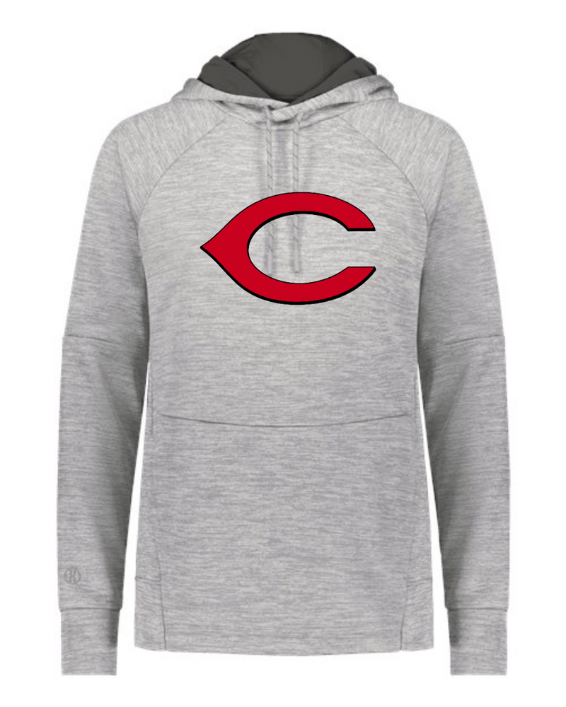 Chesire Reds Holloway Women's All-Pro Performance Fleece Hooded Sweatshirt (Athletic Grey Heather/ Iron)