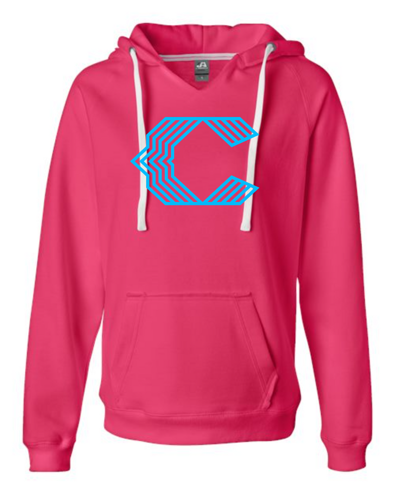 Chesire Reds J. America 8836 Women's Sueded V-Neck Hooded Sweatshirt (Wildberry)
