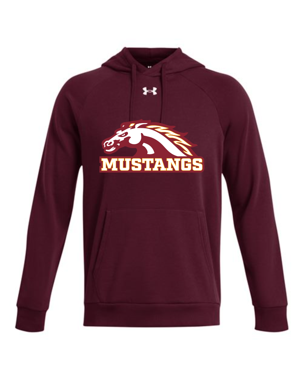 PCM Mustangs Under Armour Men's Rival Fleece Hooded Sweatshirt (Maroon/ White)