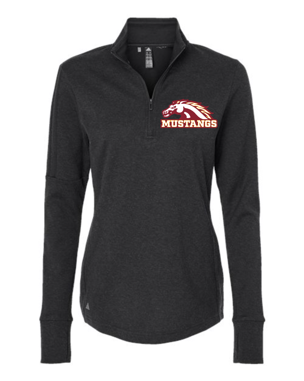 PCM Mustangs Adidas Women's 3-Stripes Quarter-Zip Sweater Pullover (Black Melange)