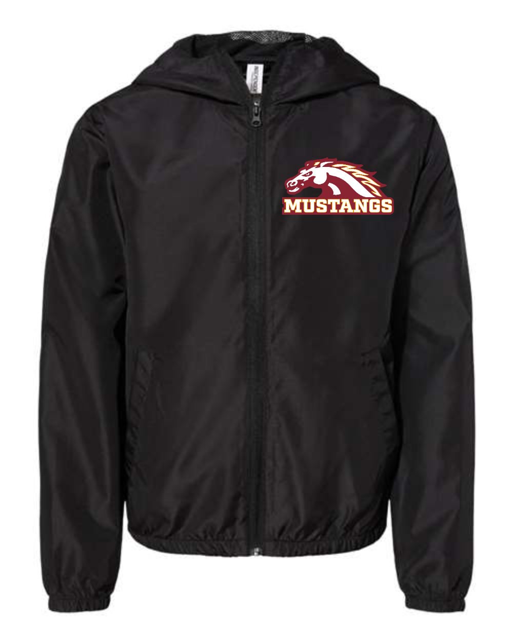 PCM Mustangs Independent Trading Co. EXP24YWZ Youth Lightweight Windbreaker Full-Zip Jacket (Black)