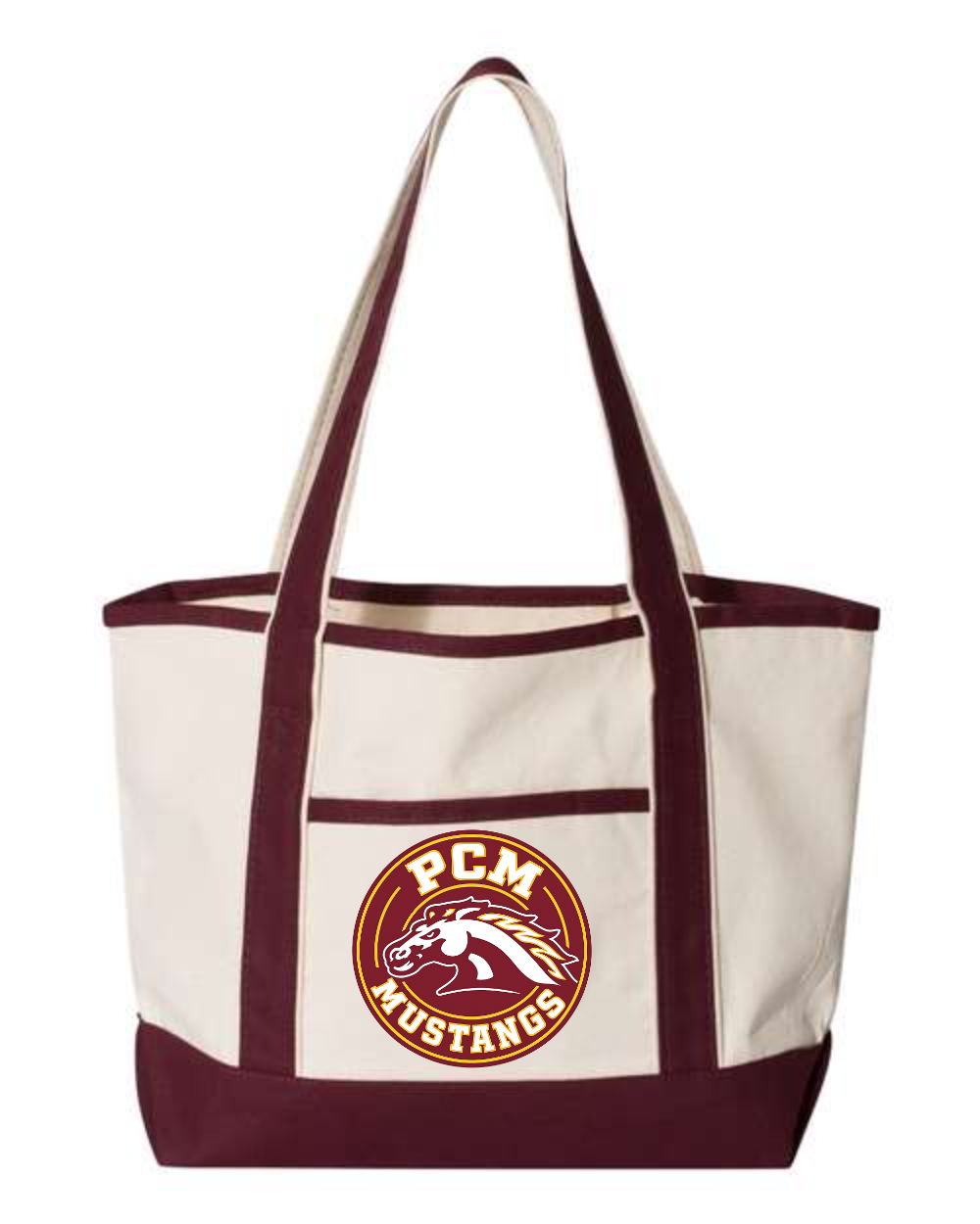 PCM Mustangs Q-Tees Q125800 20L Small Deluxe Tote (Natural/ Maroon)