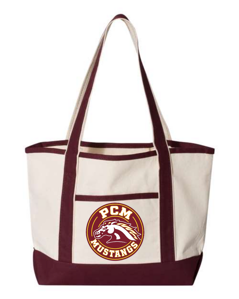 PCM Mustangs Q-Tees Q125800 20L Small Deluxe Tote (Natural/ Maroon)
