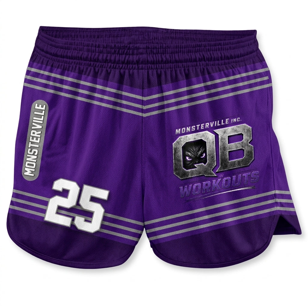 Monsterville QB Girls Athletic Shorts - Purple