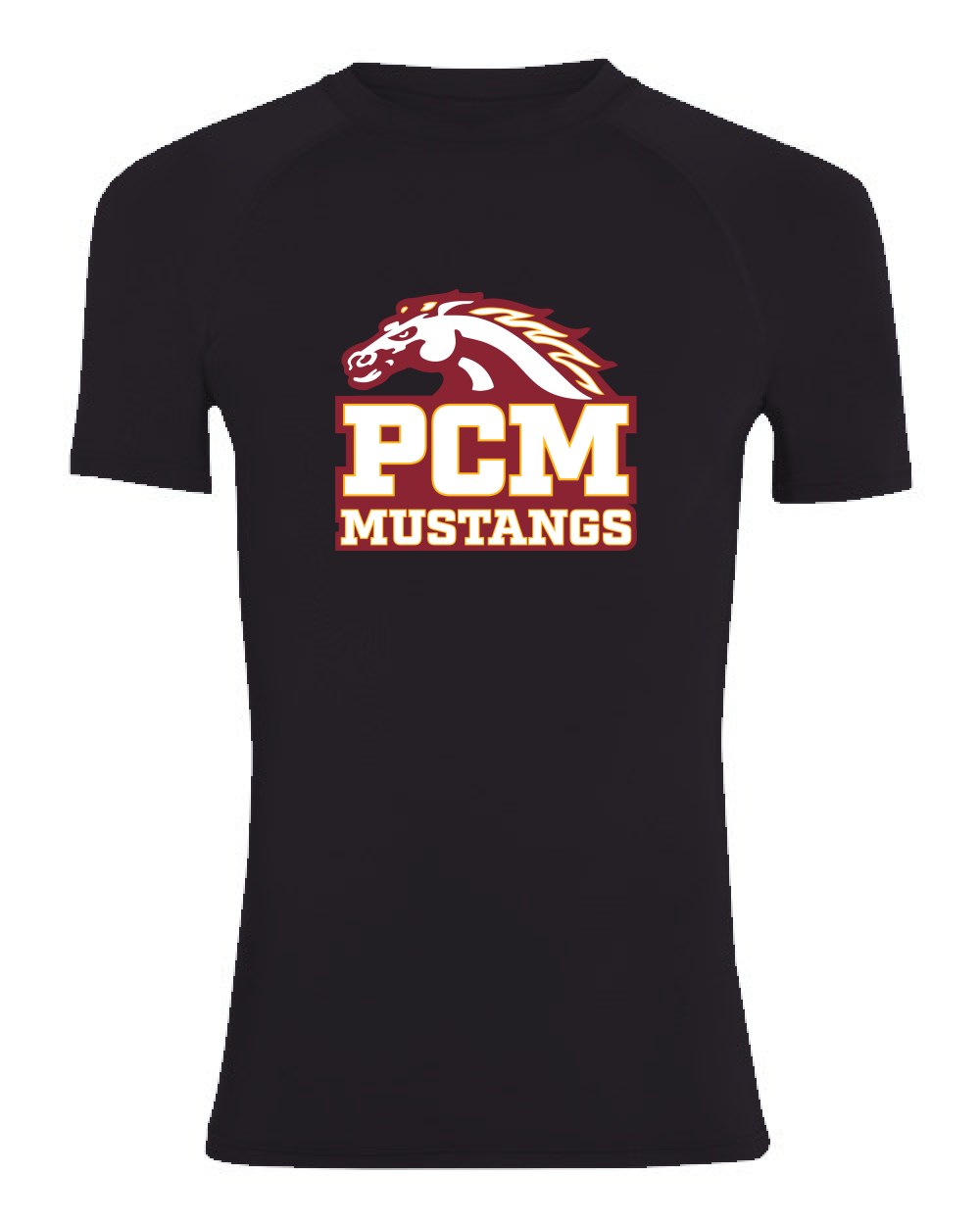 PCM Mustangs Augusta Sportswear 2600 Men's Hyperform Compression Raglan T-Shirt (Black)