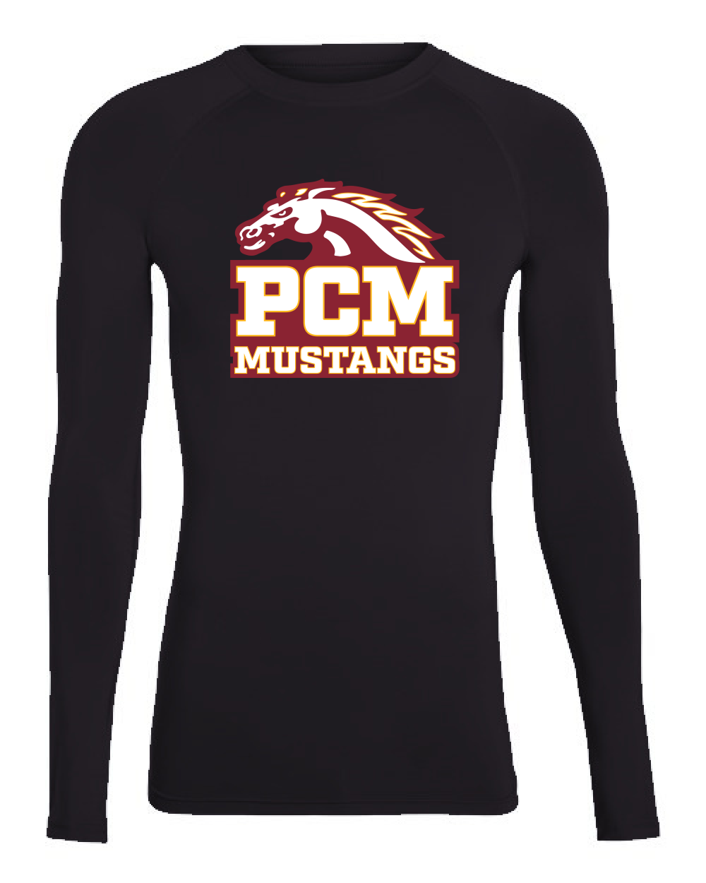 PCM Mustangs Augusta Sportswear 2605 Youth Hyperform Compression Long Sleeve Shirt (Black)