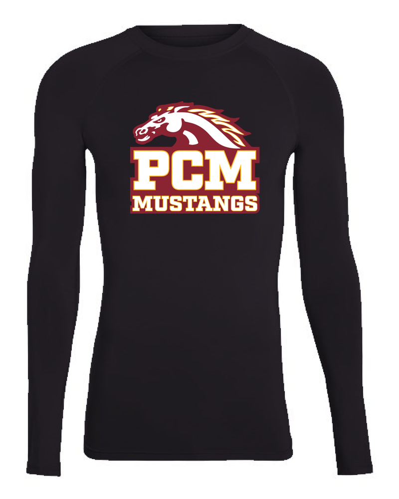 PCM Mustangs Augusta Sportswear 2605 Youth Hyperform Compression Long Sleeve Shirt (Black)