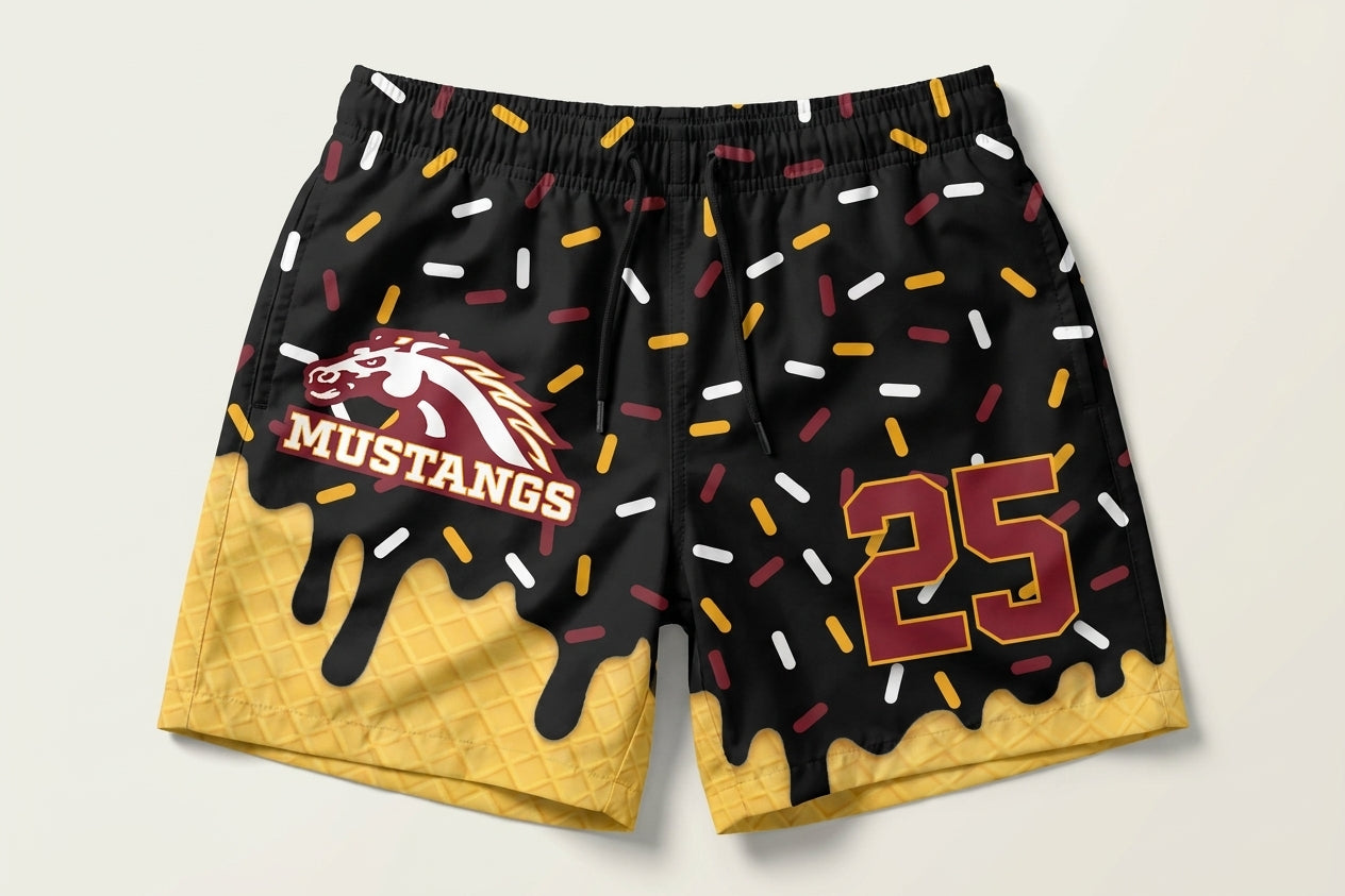 PCM Mustangs Custom Swim Trunks - Design 7