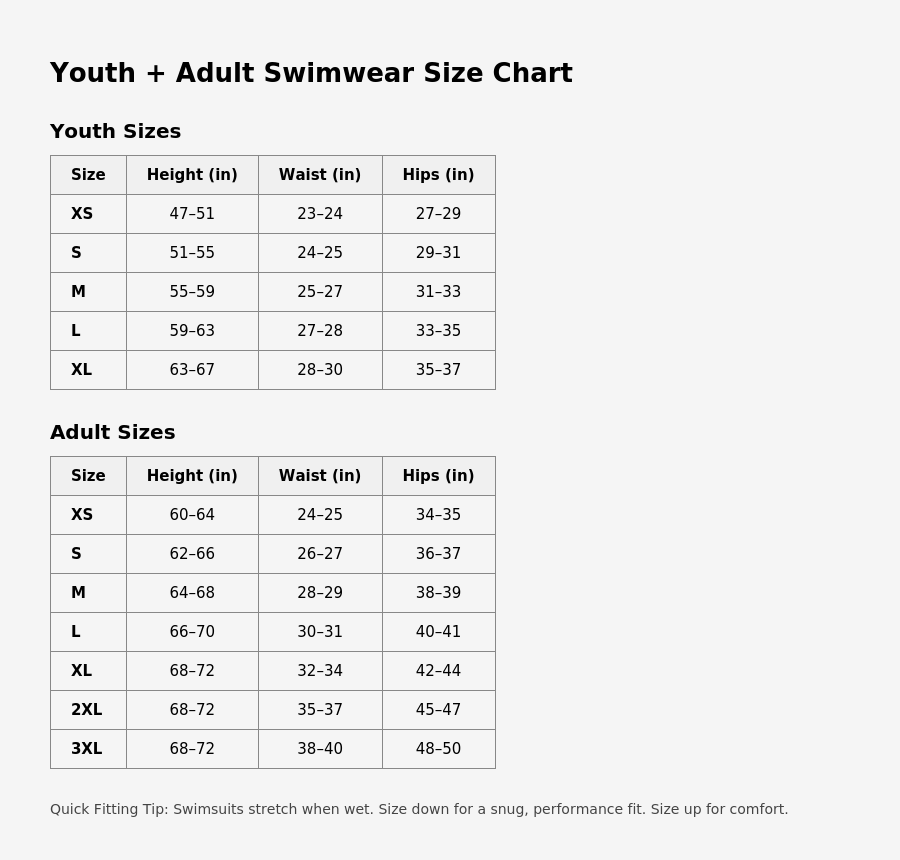 Swimwear Size Guide